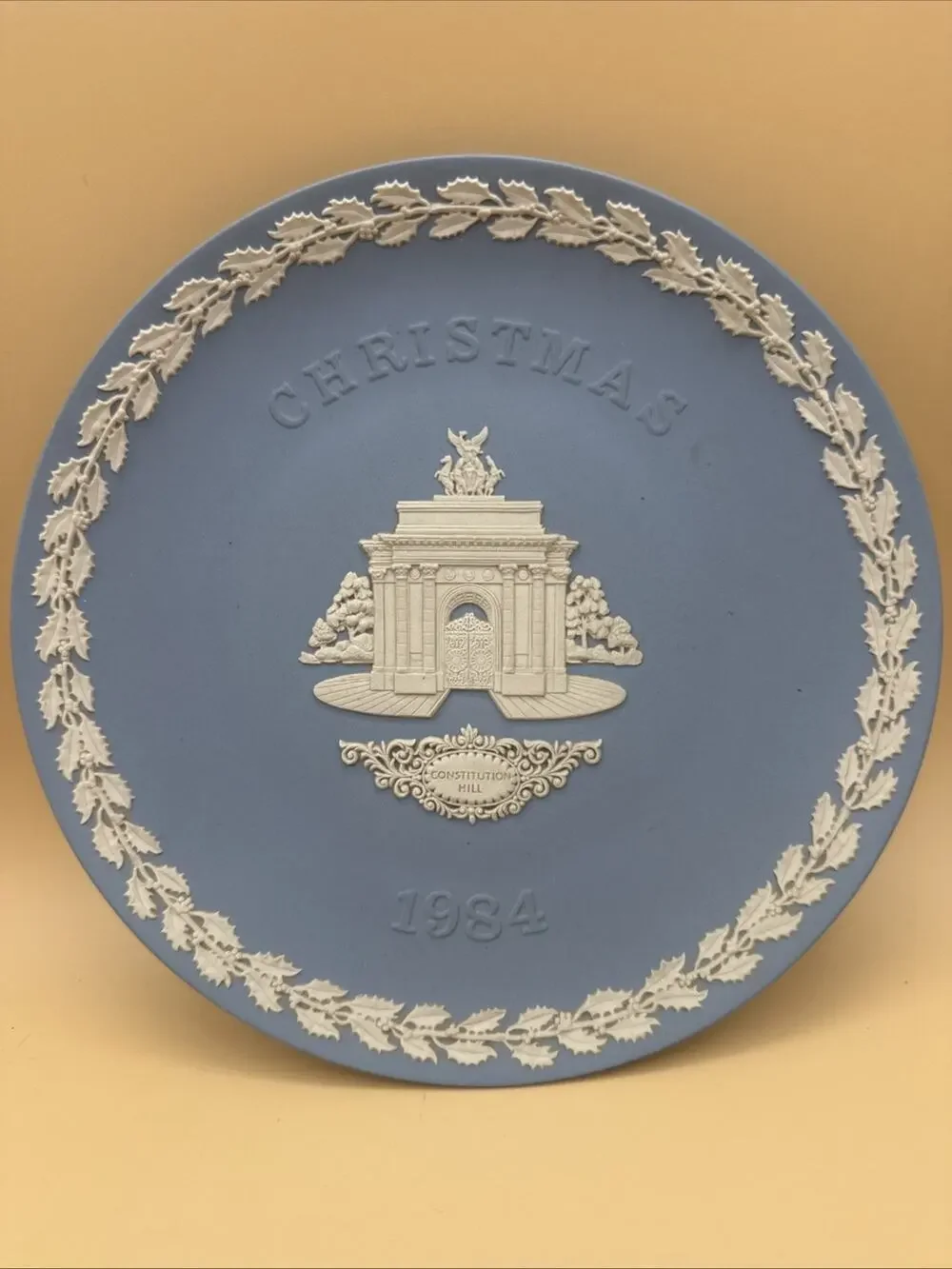 Wedgwood-Jasperware Blue-1984 Christmas Plate-Constitution Hill-8 Inch-England